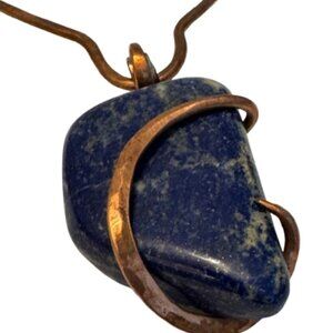 Oval Lapis Lazuli and Copper Pendant Necklace | Copper Choker | NWT